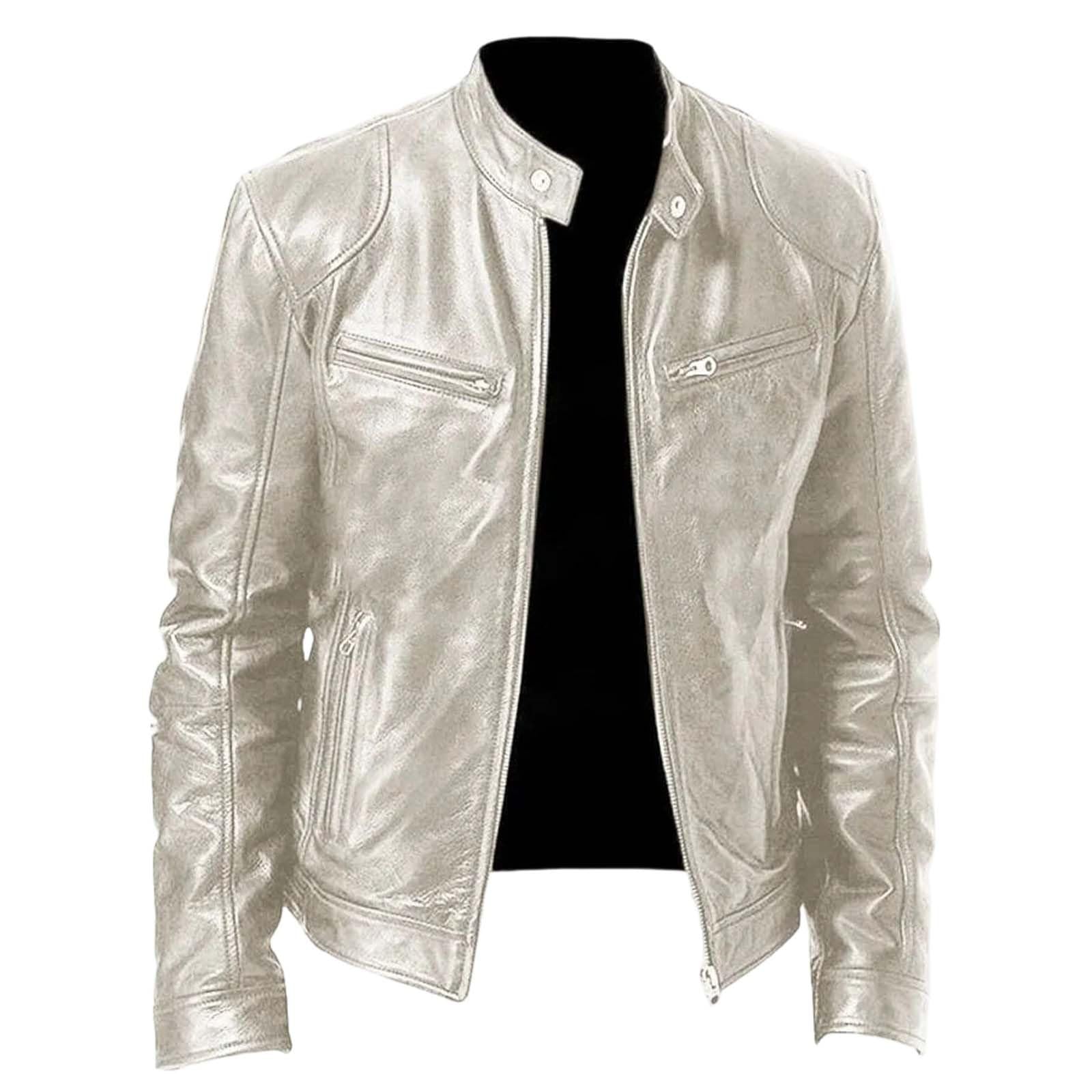 Generisch Fleece Jacke Leder-Motorradjacke mit Stehkragen im Punk-Stil, Oberbekleidung, Mantel für Freizeitkleidung und Reiten, winddicht