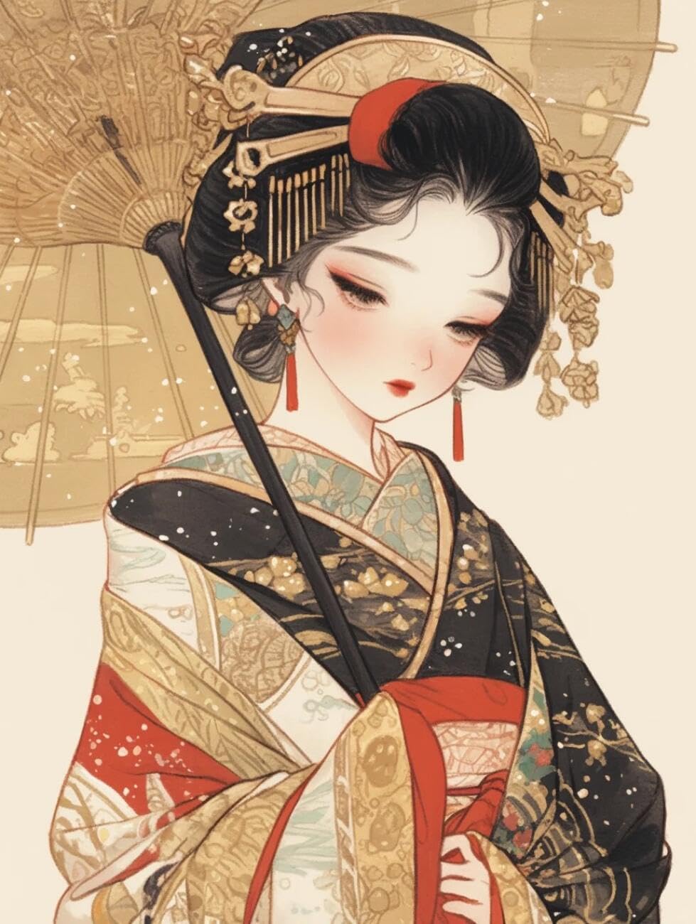 RKFLGEW 14CT Counted Cross Stitch Kits Kimono Woman DIY Embroidery for Adults Beginner Needlework Kit with Patterns Needlepoint Art 40x50cm