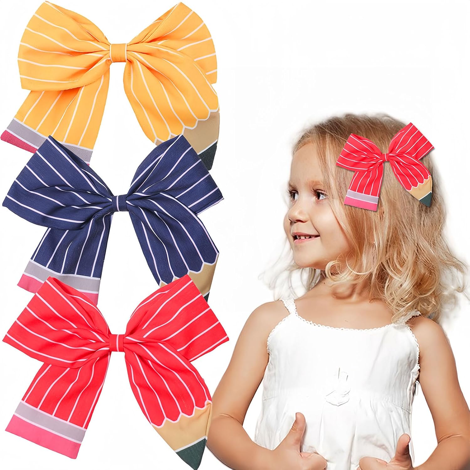 HAIMITI Back to School Hair Bows Pencil Hair Clips Yellow