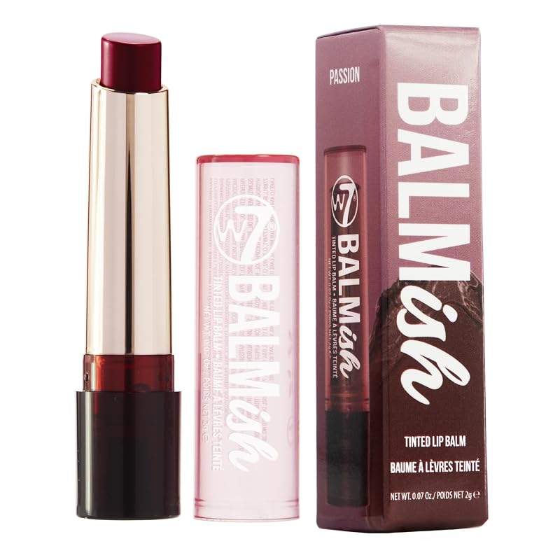 Bálsamo labial com cor W7 Balmish Passion, vermelho-rosado translúcido