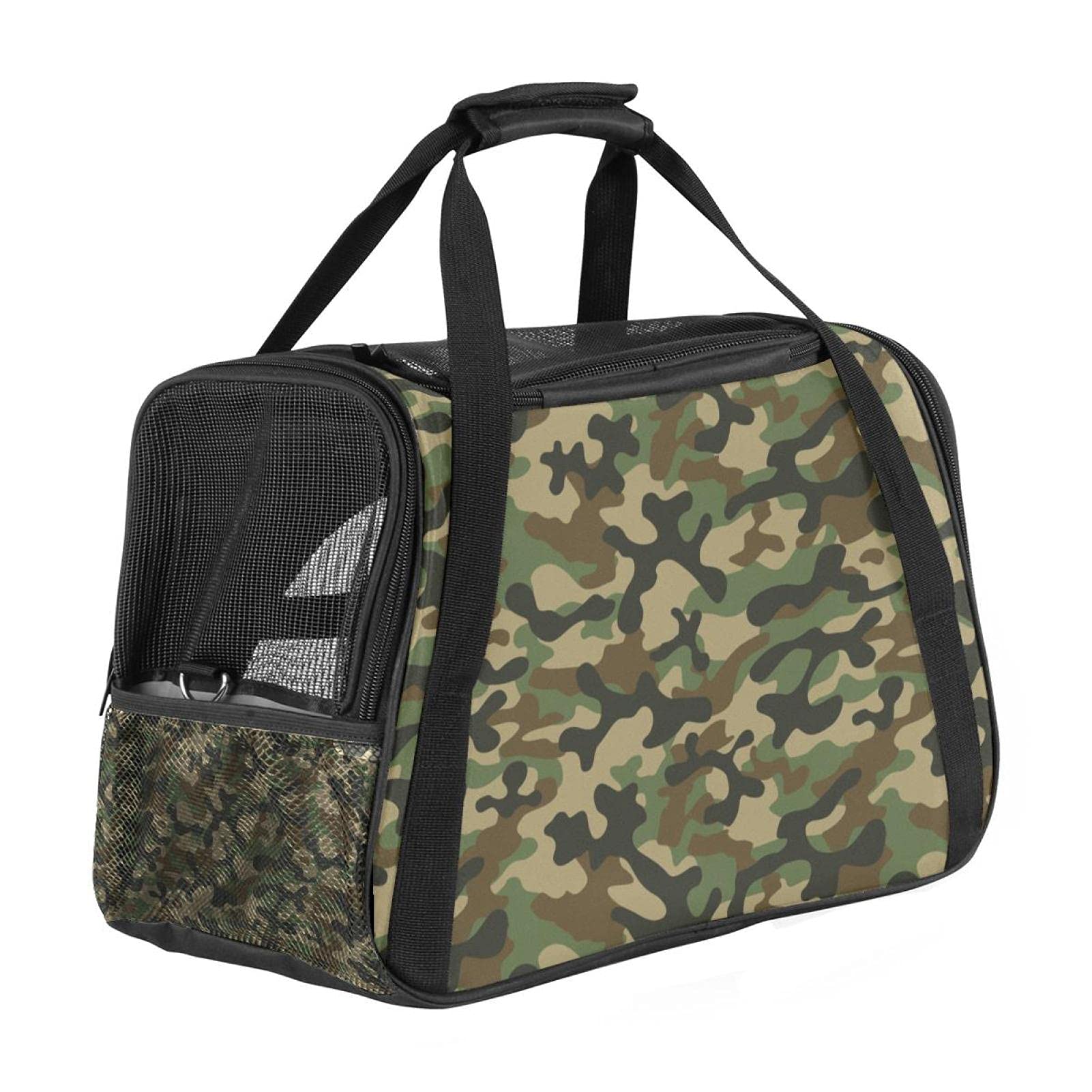 Haustier-Tragetasche, Camouflage, Grün, weiche Seiten, für Katzen, Hunde, Welpen, bequem, tragbar, faltbar, von Fluggesellschaften zugelassen