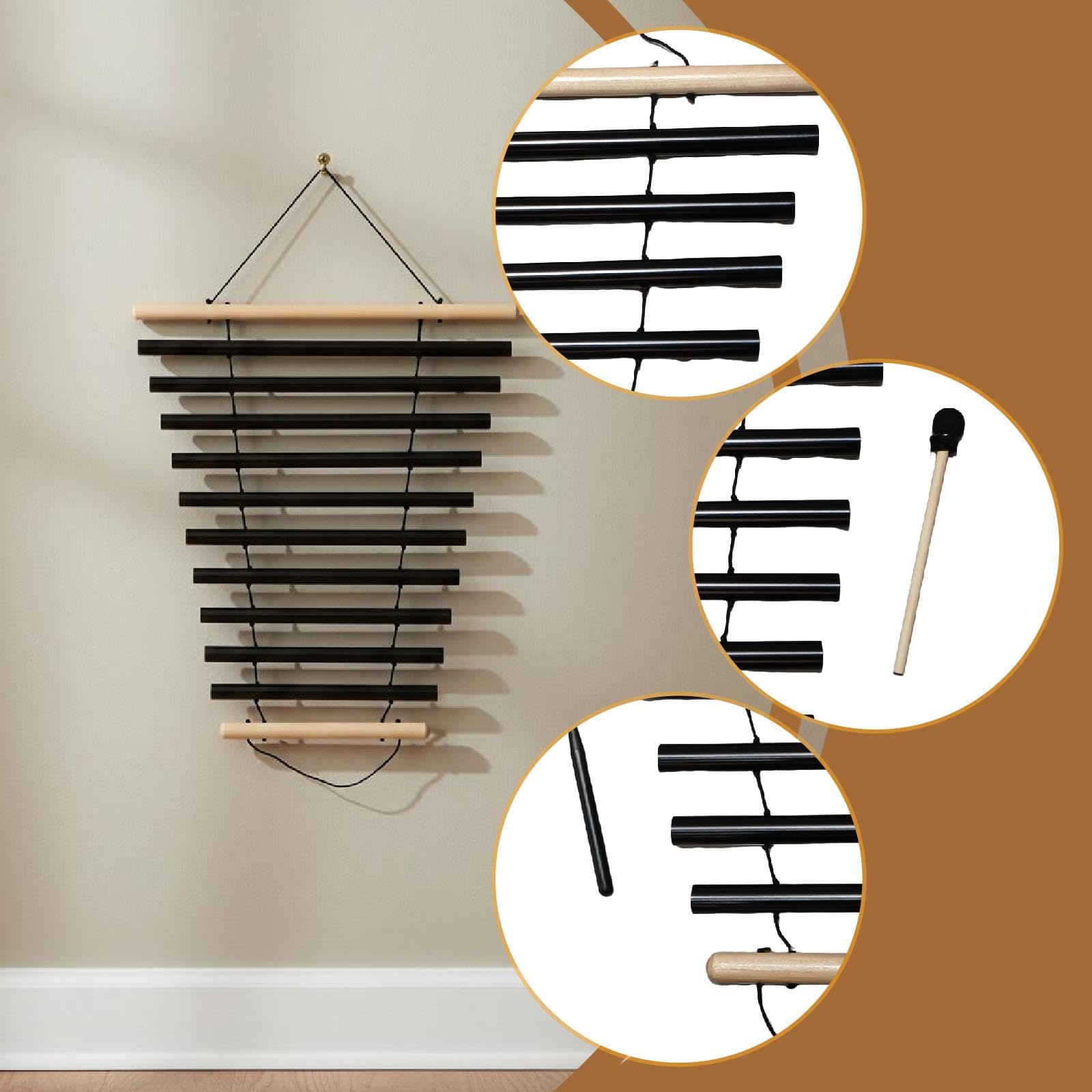 Windspiel Meditation Handglocke Klangstab zeug Metall mit Entspannendem Sound für Meditation Eltern Kind Aktivität Dekoratio, Schwarz