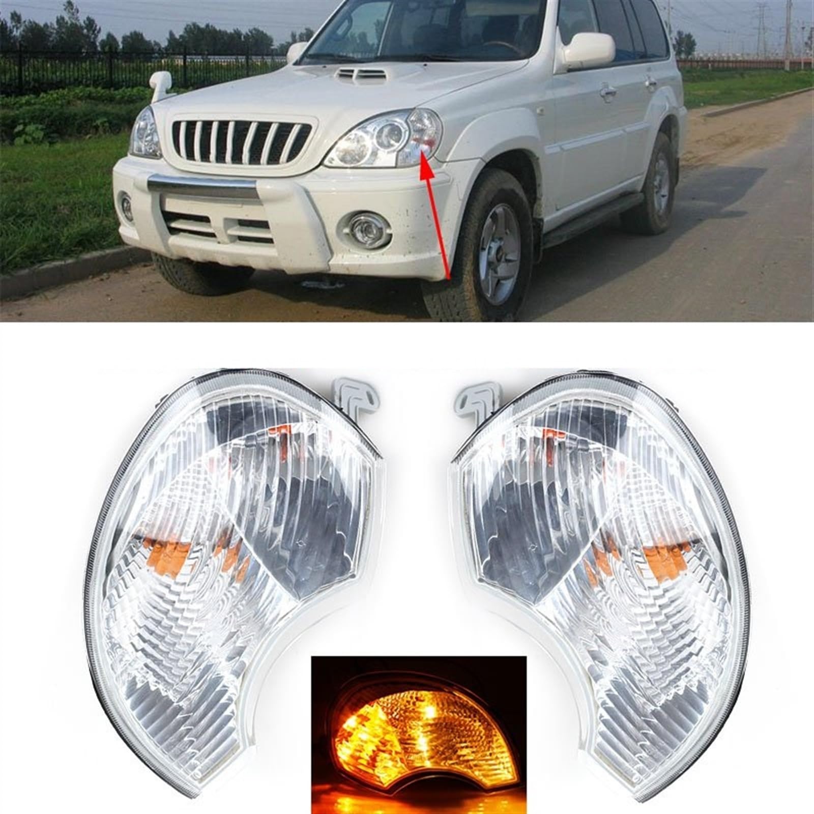 intermitentes laterales Compatible Con Hyundai Para Terracan 2001 2002 2003 2004 2005 2006 Luz Intermitente De Coche Parachoques Delantero Lateral Lámpara De Señal De Giro 92302-H1010 ( Color : 1 Pcs