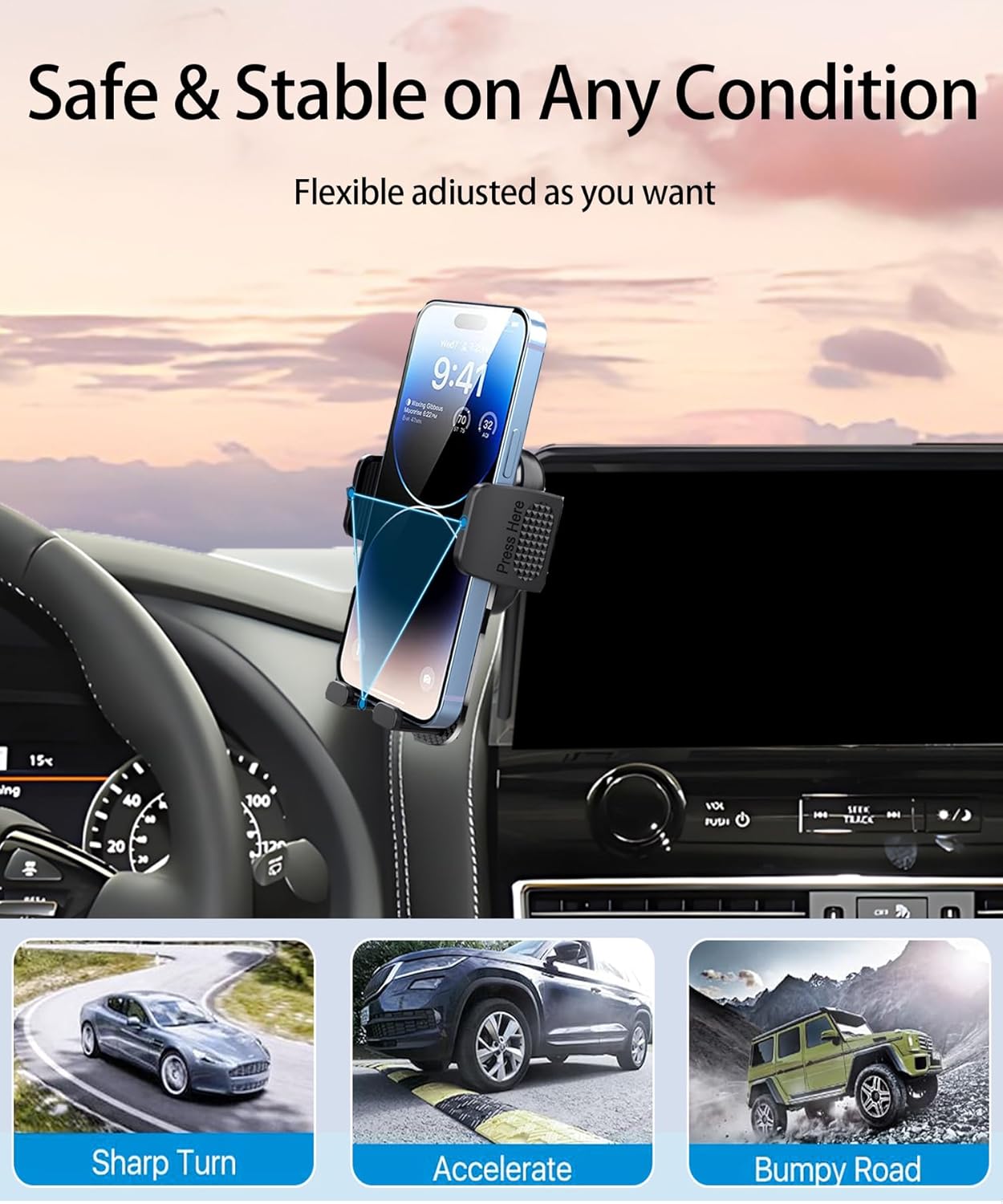Car Phone Holder for Nissan Armada 2021 2022 2023 2024 Accessories 12.3 Inch Screen Fixed Clip Cell Phone Mount Hands-Free 360 Degree Rotation