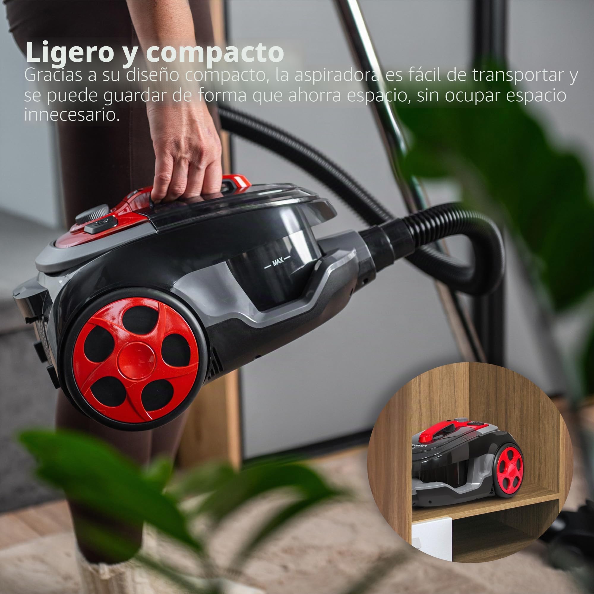 Lehmann Typhoon Aspiradora sin Bolsa, ciclón, con Juego de Accesorios, Potente aspiradora con Juego de boquillas, Filtro HEPA, Cepillo Turbo, depósito de Polvo de 2,5 L