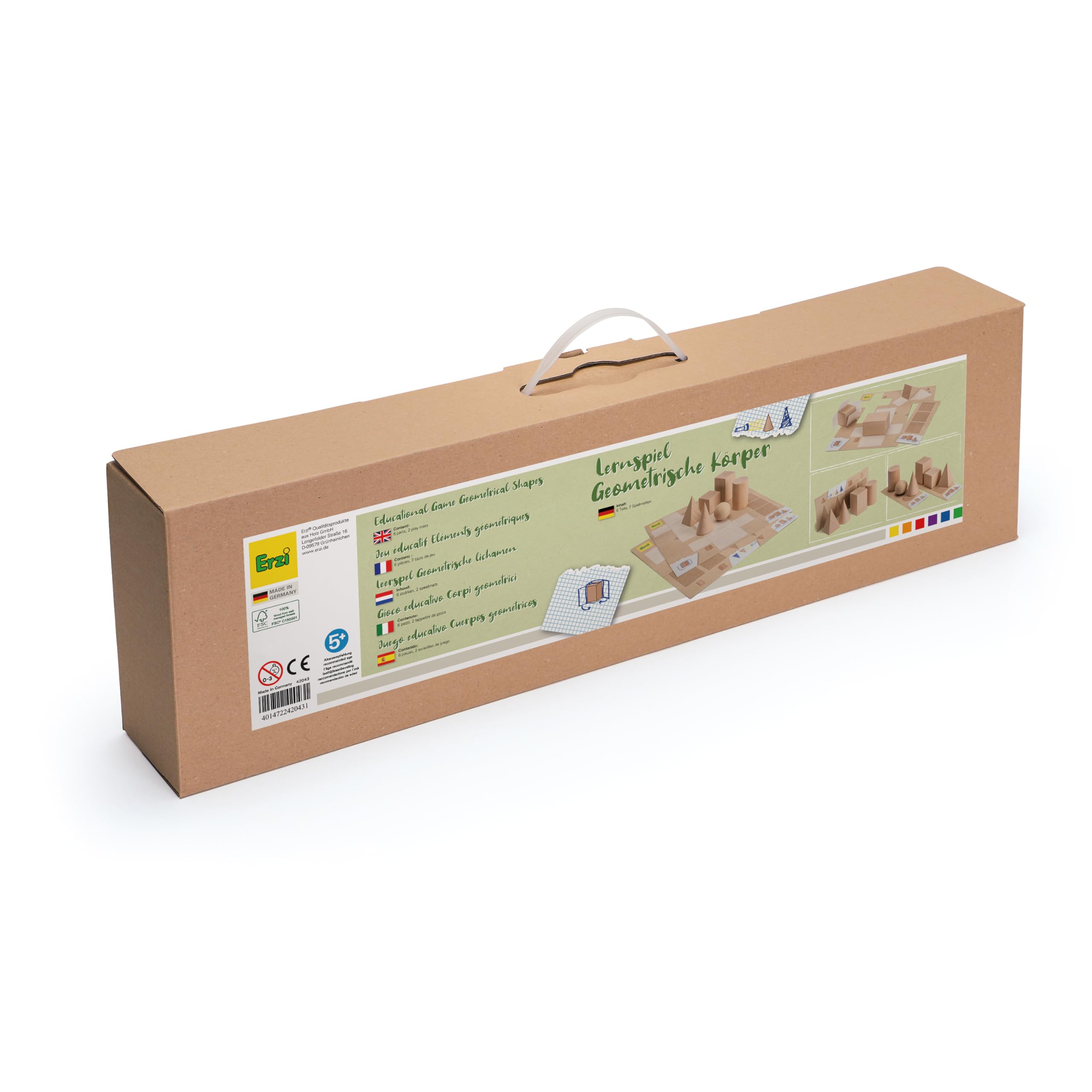 Erzi 42043 Lernspiel Geometrische Körper aus Holz, für Kinder