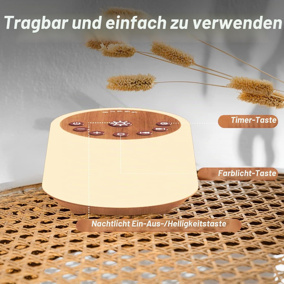 Color Noise Soundmaschine mit 10 Farben Nachtlicht, 25 Geräusche, 32 Lautstärkestufen, 3 Helligkeitsstufen, 5 Timer und Memoryfunktion