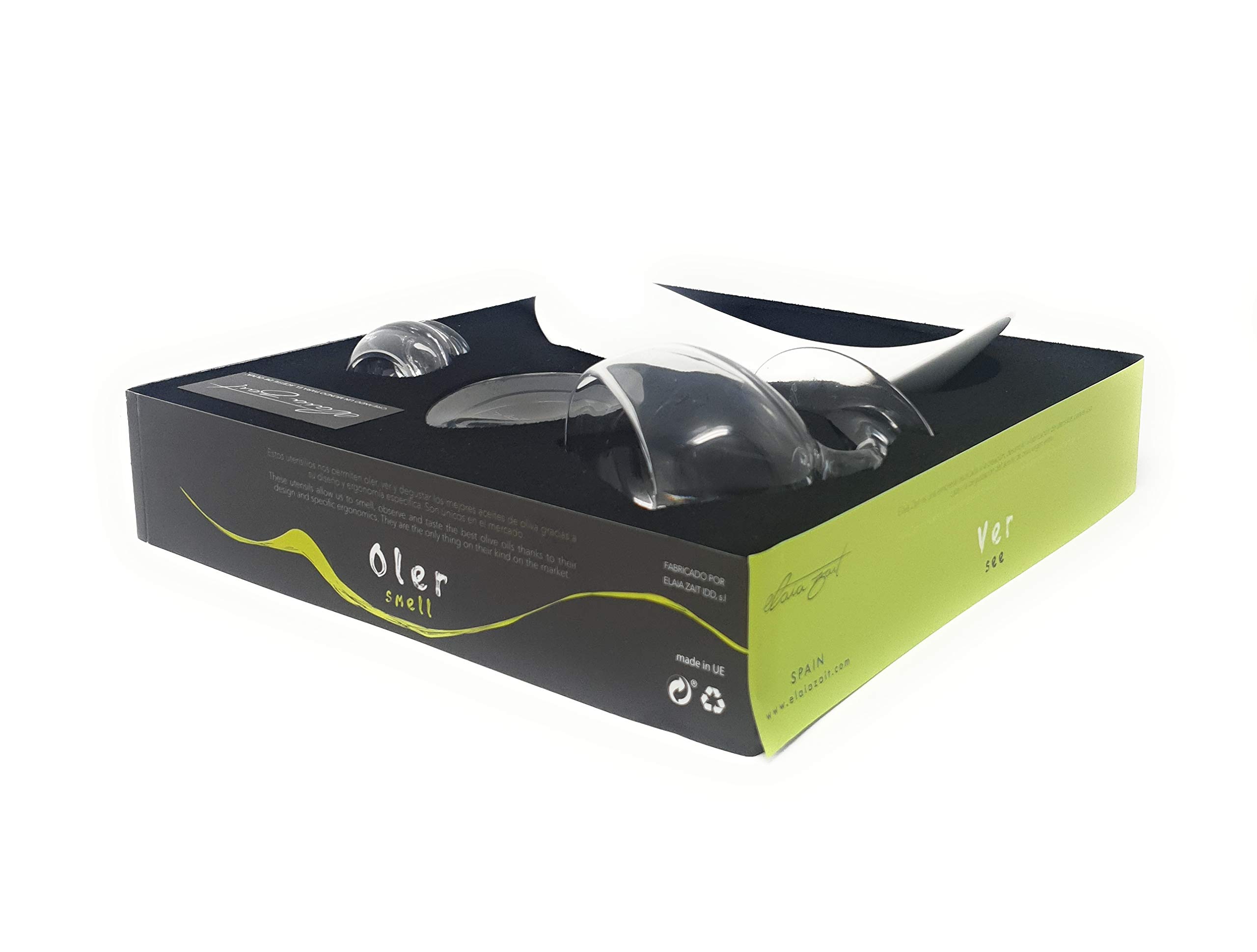 Caja Regalo de degustación de AOVE con Copa hedonista, Tapa, chupito y Plato, para Aceite de Oliva