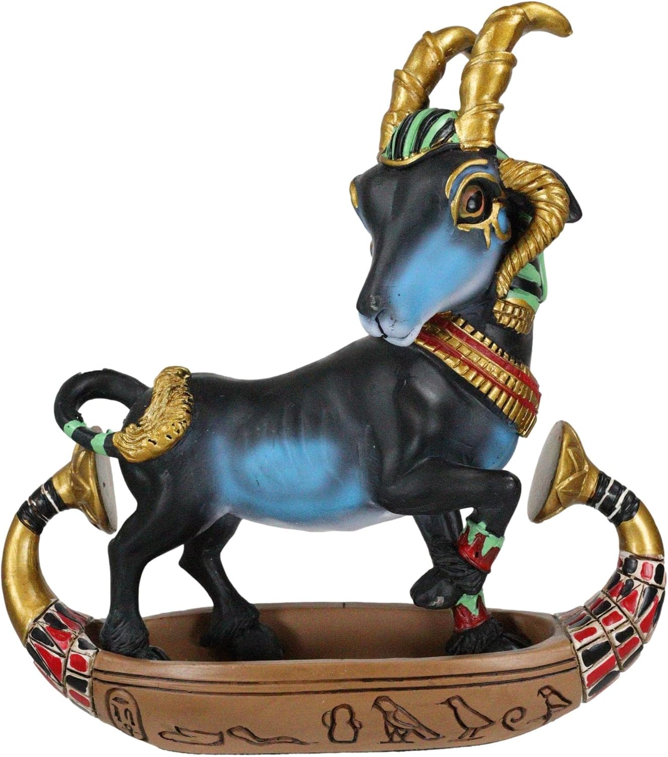 Ebros Gift Egyptian Ram Headed God of Water and Procreation Khnum Riding On Solar Barque Boat Figurine 6.25" Tall Ancient Deities of Egypt Collectible Figurine Historical Educative Sculpture
