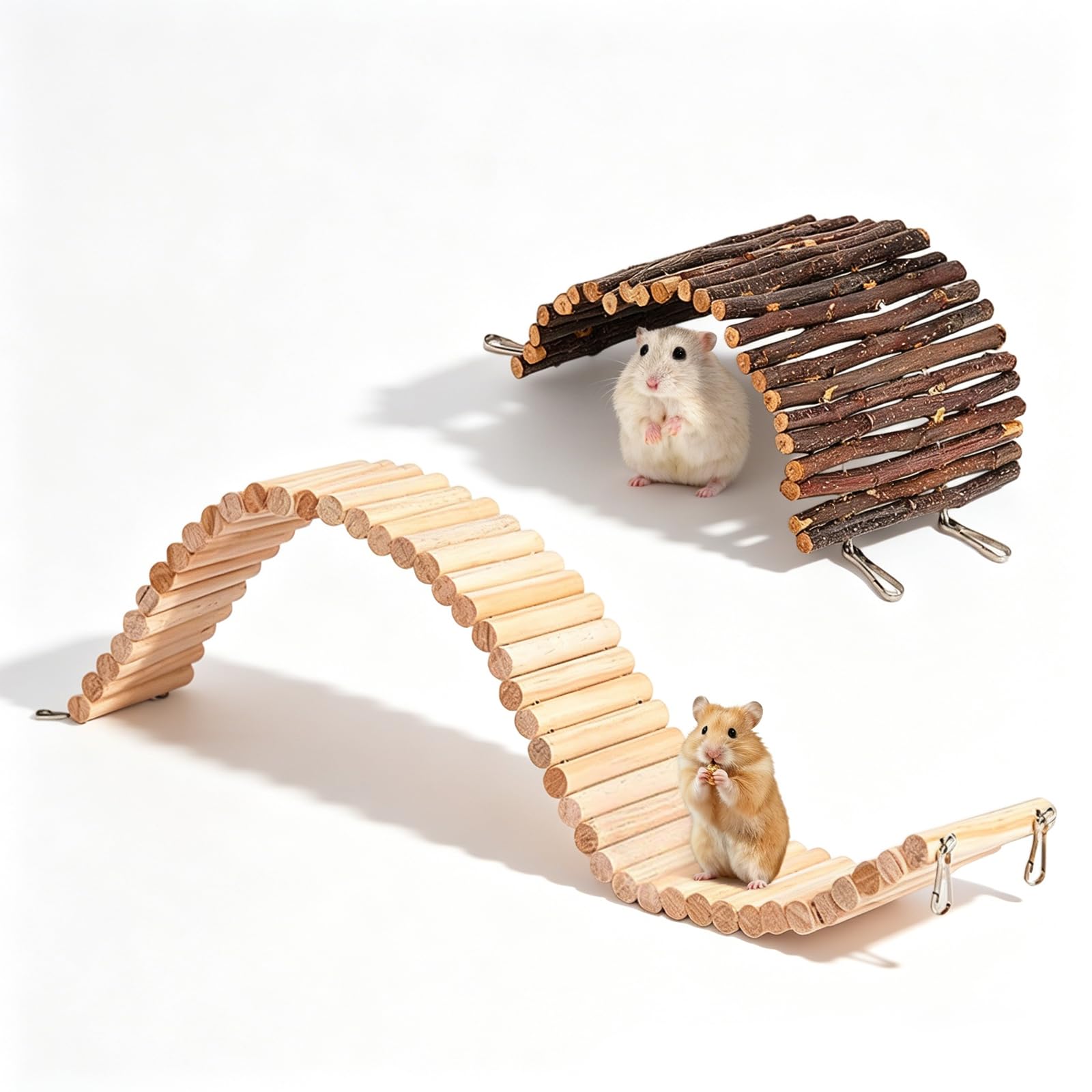 RFYTDCF 2 Pcs Wooden Hamster Bridge, 60 X 8 cm Hamster Ladder Climbing Toys Bendable Gerbil Toys with Wooden Fence 3 x 20 cm Rat Cage Accessories For Mouse Chinchilla Sugar Small Animal