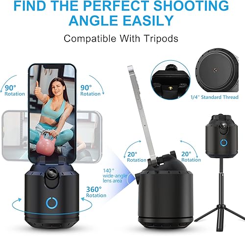 Miniatura 5 de Trípode de seguimiento automático de cara con rotación de 360, no requiere aplicación, soporte de cámara de teléfono corporal, seguimiento de