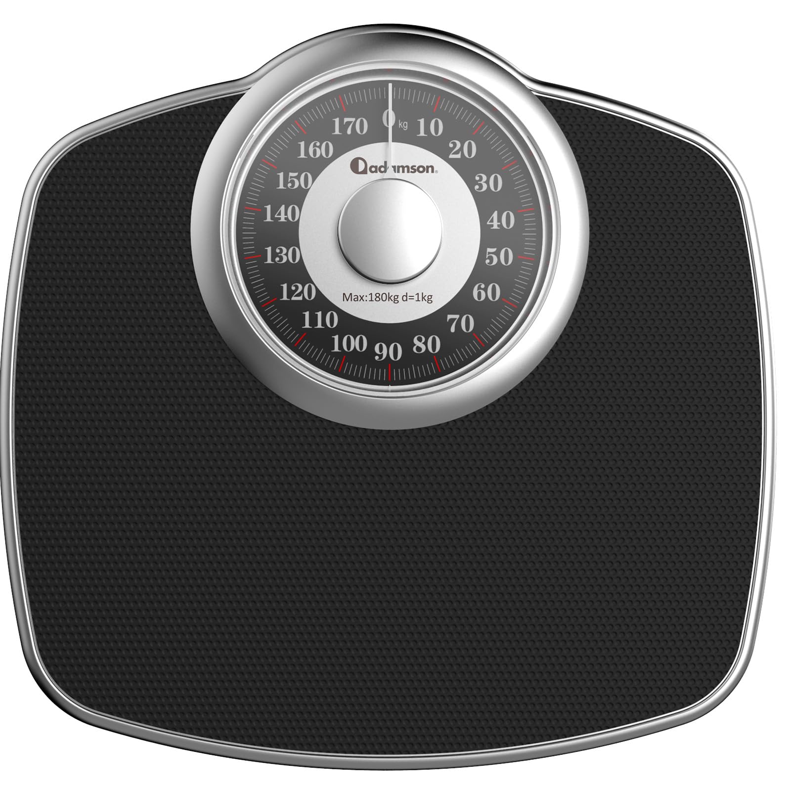 Adamson A25 Báscula Para Peso Corporal - Hasta 180 KG - Esfera de 5,3” en Plataforma de 31x30 CM - Superficie de Goma Antideslizante - Báscula de Baño Analógica - Garantía de 20 Años - Plata