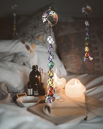 Miniatura 7 de Árbol de la vida 7 cristales de chakra, cristales y piedras curativas, adorno colgante de coche de cristal, decoraciones de espejo de revisión