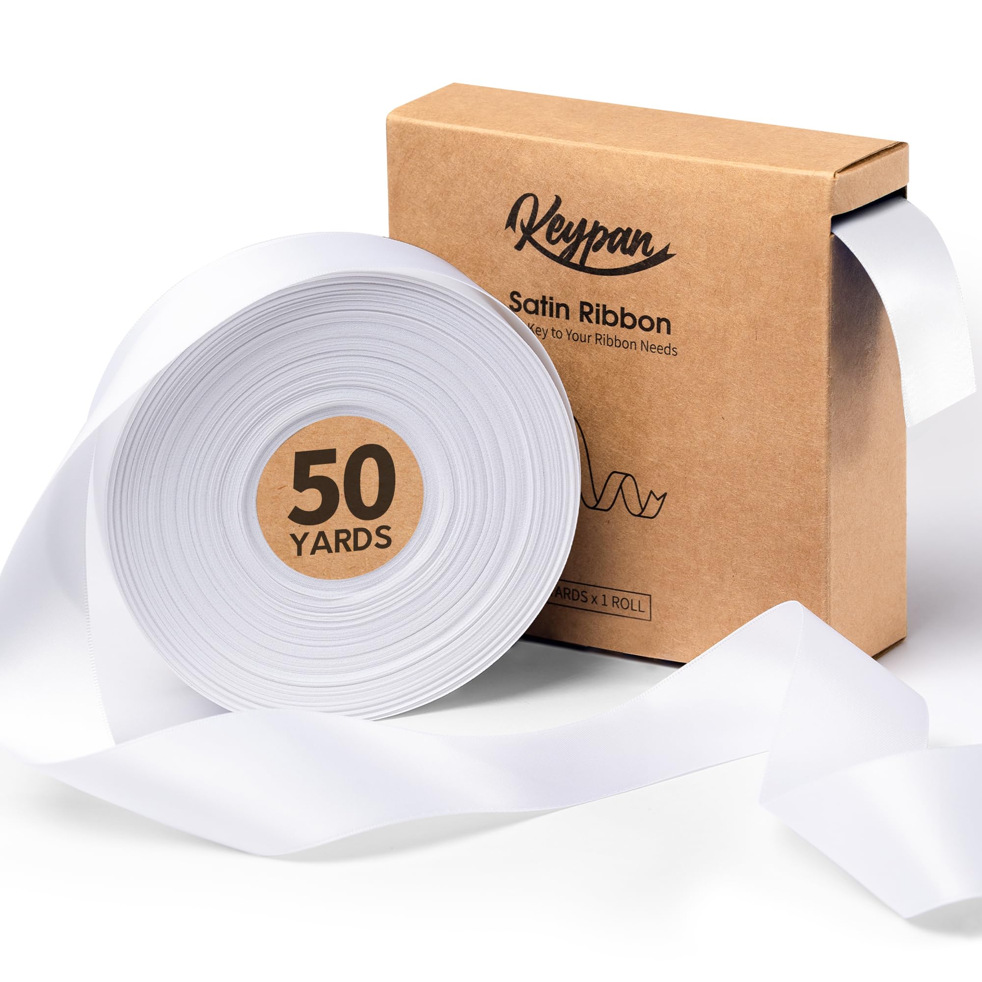 Keypan Weißes Satinband 3,8 cm x 45,7 m Double-Faced Haar satinbänder für Geschenkverpackung, Blumensträuße, schleifenband weiss, Geburtstags und Hochzeitsdekorationen, Baby Shower Dekoration