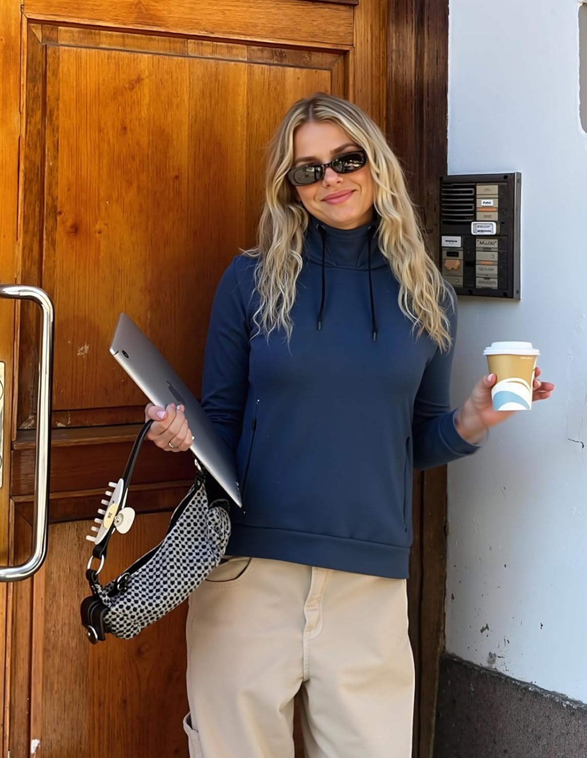 fit space Women's Tailored Relaxed Fit Sweatershirts Full Zip Up Hoodies And Turtleneck Pullover With Zipper Pocket - Image 3