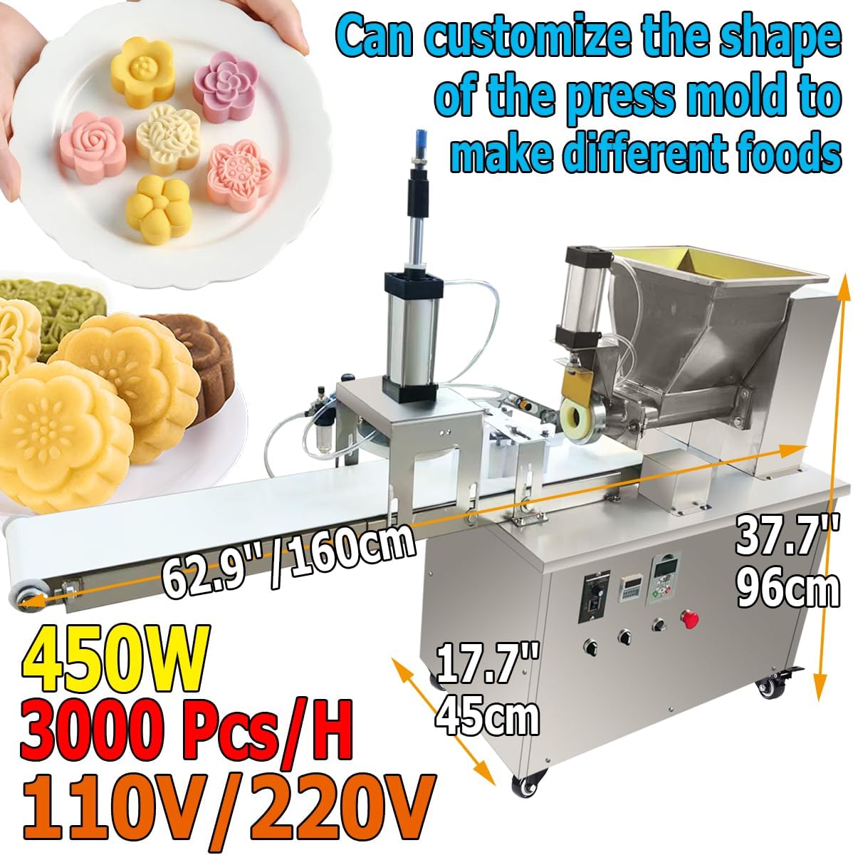 TXMACHINE® Dough Divider Press Machine 7'' Pizza Dough cutter Presser machine Pastry Bread Pizza pneumatic dough Forming Machine 0.12-1.18in Thickness (220V/50HZ, 0.035-17.63OZ)