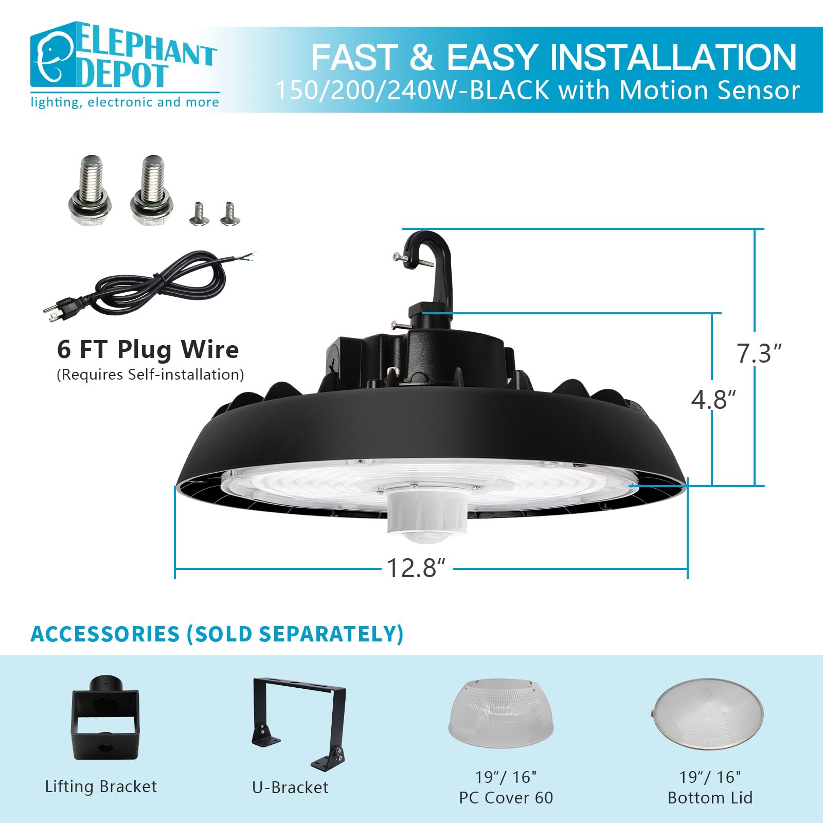 UFO Led High Bay Light with Motion Sensor 150 200 240W 21000 28000 33600lm 2CCT 4000K 5000K 0-10V — view 5
