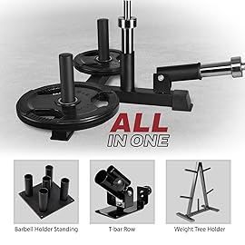 Yes4All T Bar Row Multifunction 3 in 1 (T-bar Row - Weight Plate Holder - Barbell Holder) - 360 Swivel & Easy to Install - Fits 2 Olympic Bars & Weight Plates