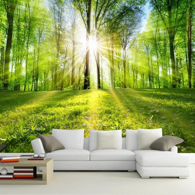 Papier peint mural 3D forêt et soleil autocollant en PVC pour décoration de salon et chambre - 3