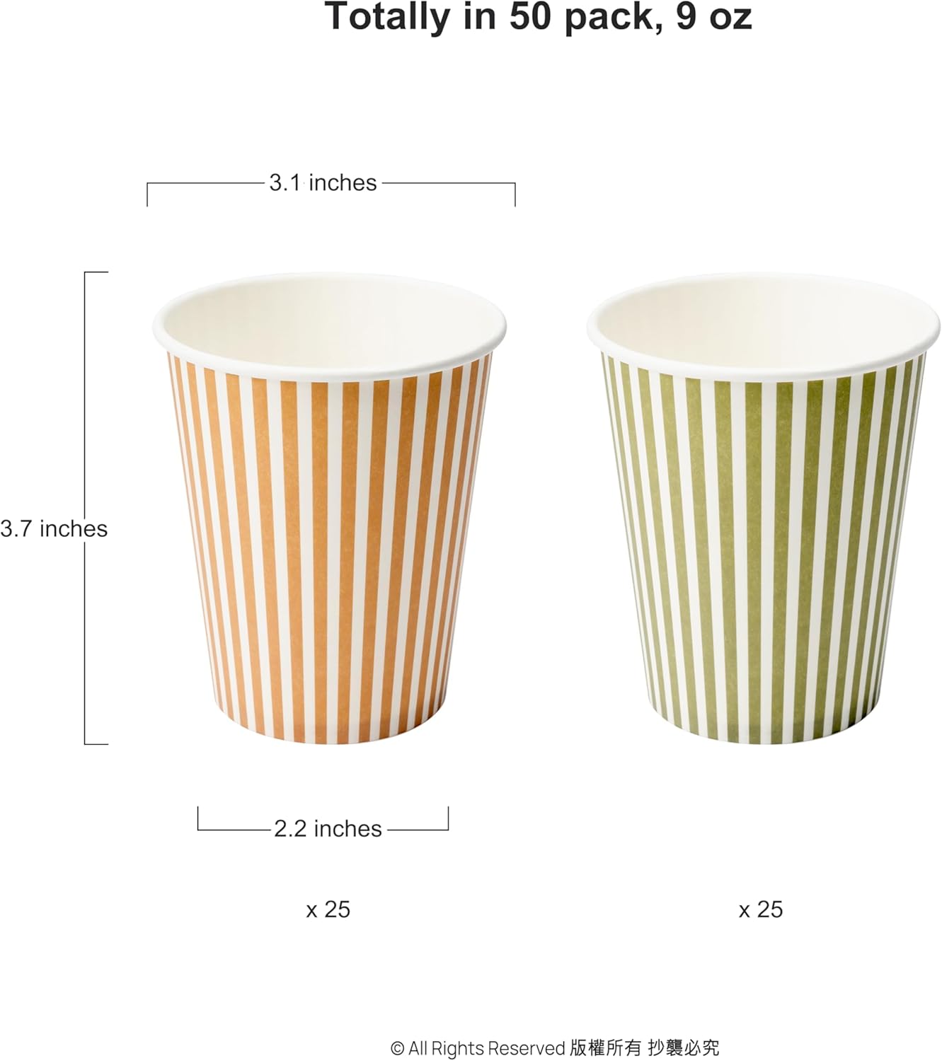 Cheerland Sage Green Orange Striped Paper Cups Pastel Spring Themed Tea Party Cup Cute Forest Friends Autumn Kids Birthday Tableware Fall Woodland Birthday Party Supplies - Pack of 50 - Image 2