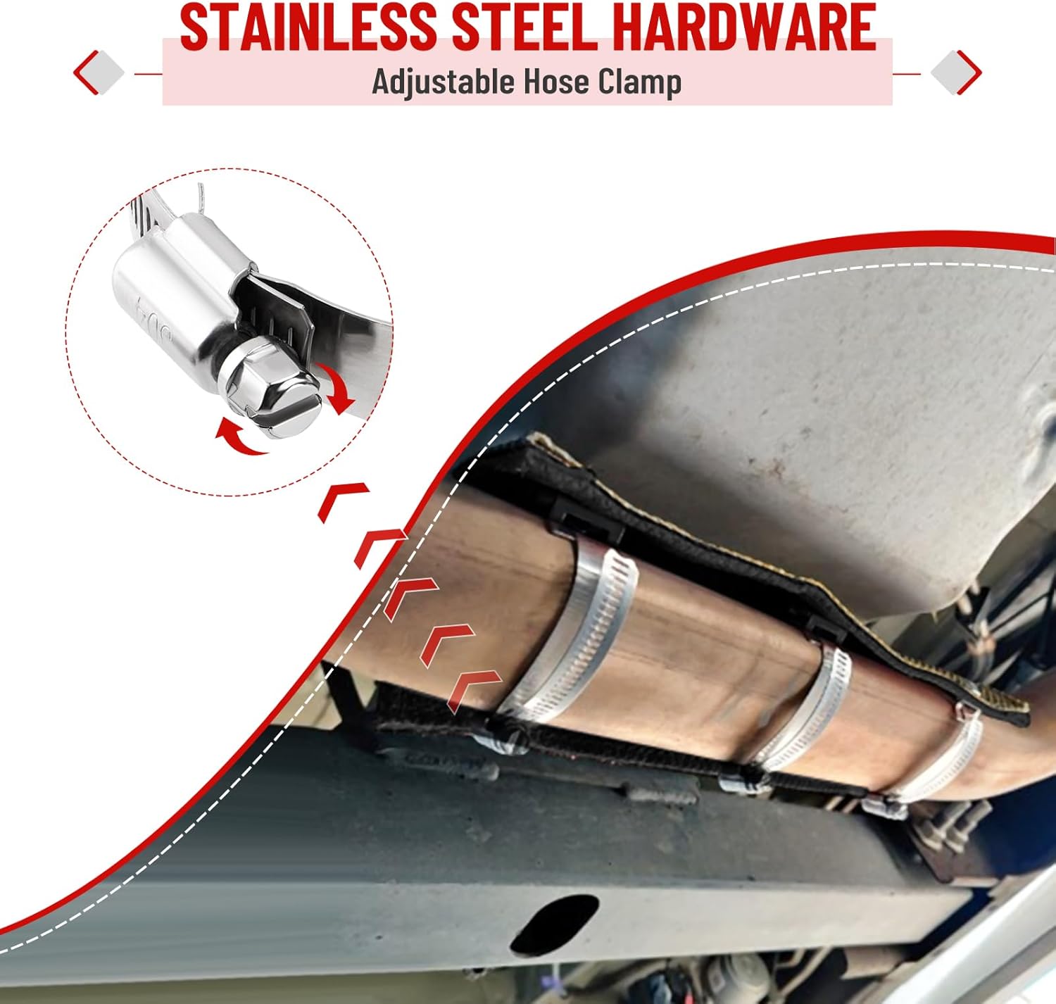 Titanium Pipe Shield 6" x 12" Exhaust Heat Shield, Two-layer Material Design Heat Protection up to 1350°F, Protects Heat Sensitive Components, Hoses, Lines, and Electrical Wiring