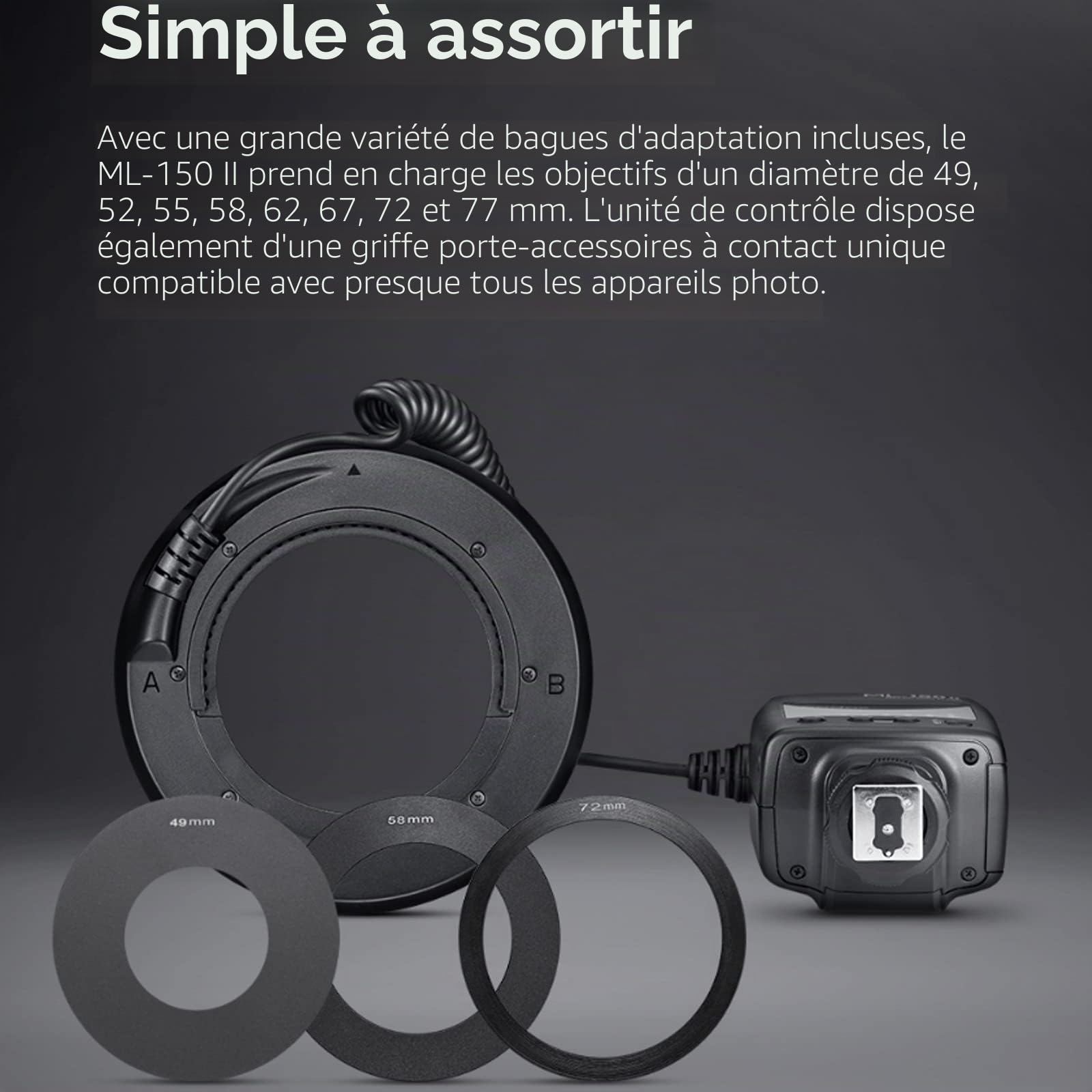 Godox ML-150II ML150II Macro LED Ring Flash Speedlite 5800K ± 200K pour Sony Canon Nikon Fuji Olympus Panasonic DSLR pour la Production vidéo, la Photographie Animale et végétale