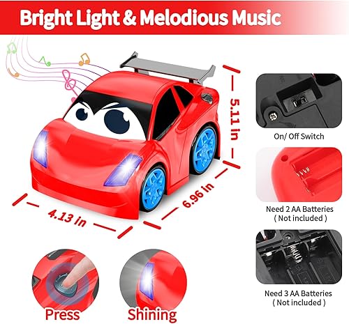 Miniatura 6 de Auto a control remoto para niños pequeños con LED y música, juguetes para niños de 2, 3, 4, 5 años, los mejores autos de juguete para niños y niñas