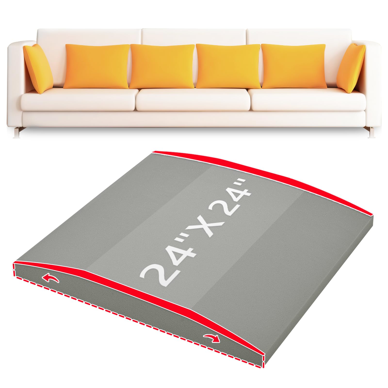 Couch Cushion Support High Density Foam 24X24X2.4 Inches Sofa Couch Supports for Sagging Cushions Light Grey 1Pc with Anti Slip Mesh Fabric
