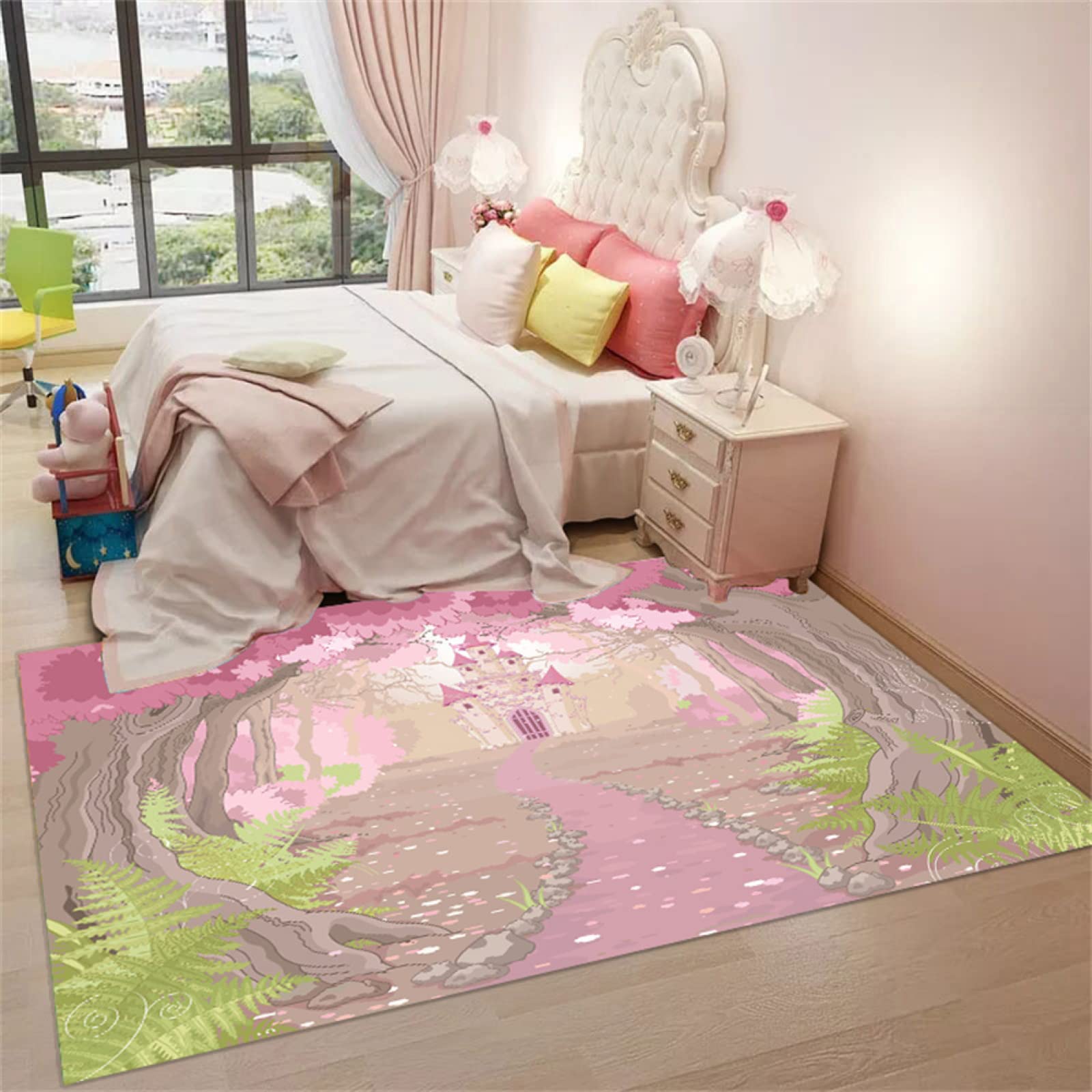 Grand tapis salon shaggy rose 70x140cm épais et pliable