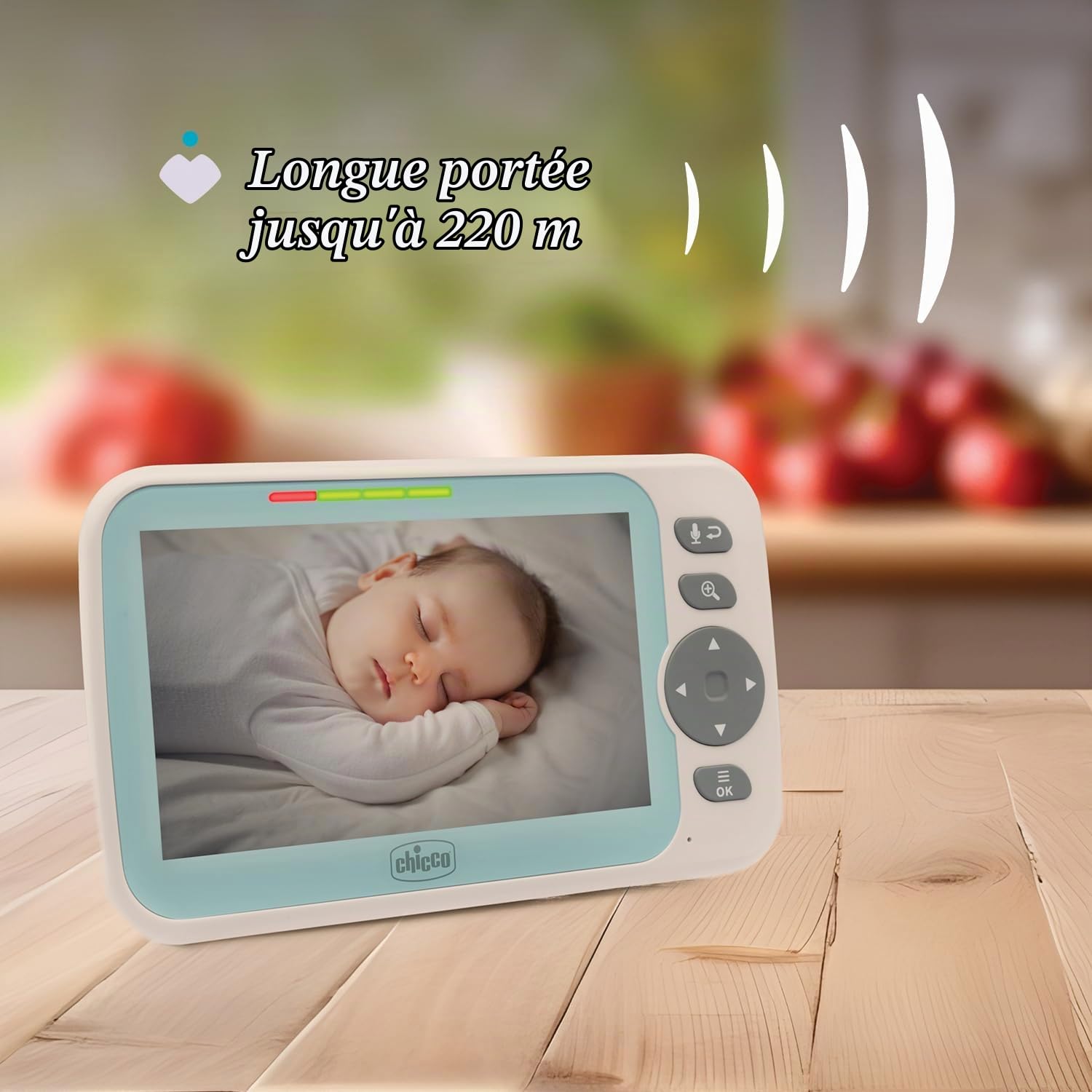 Chicco Baby Monitor Video Evolution, caméra rotative motorisée pour bébés et Enfants avec écran Couleur 5, portée 220 m, Vision Nocturne, thermomètre, Sons Blancs, Microphone et Haut-Parleur
