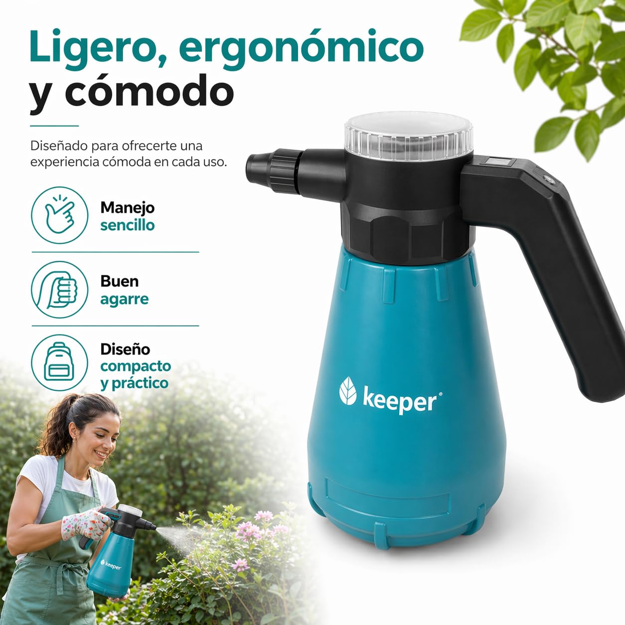 KEEPER Pulvérisateur Électrique 2 L avec Écran LED - Batterie Rechargeable Lithium, 110 Min d'Autonomie - Réservoir Gradué pour Jardin et Plantes