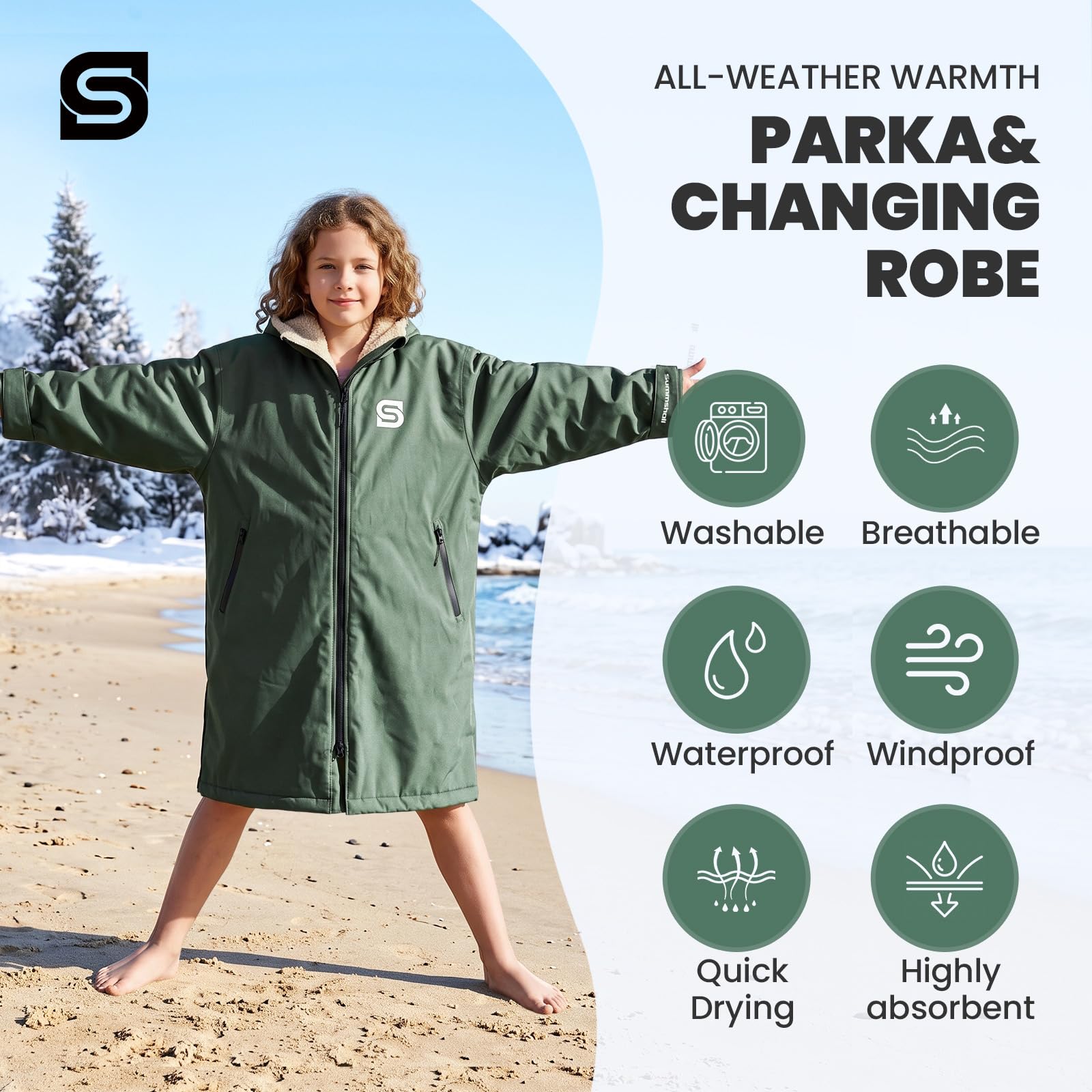 Parka de natación impermeable para niños, jóvenes y adultos