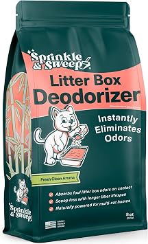 Sprinkle & Sweep Litter Box Deodorizer - Non Toxic and Safe for Kittens - Instantly Eliminates Foul Odors, One Month Supply 8oz