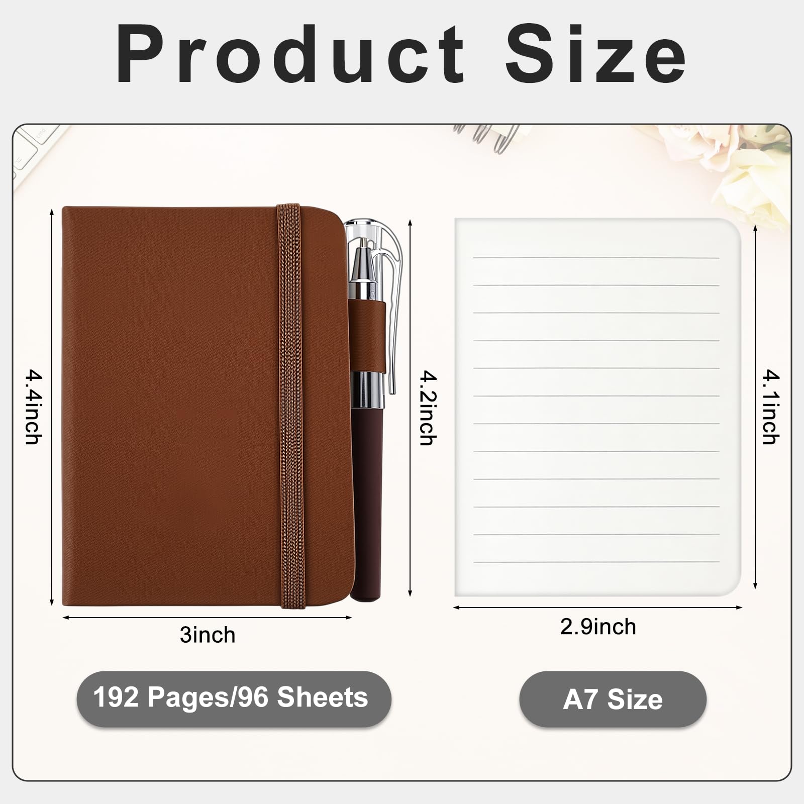 16 Pack Pocket Notebooks with Matching Pens, 3" x 4.4" Faux Leather Hardcover Journals Bulk, 192 Pages, Elastic Strap, Vintage Coffee & Black for Office, Meetings & Travel, A7