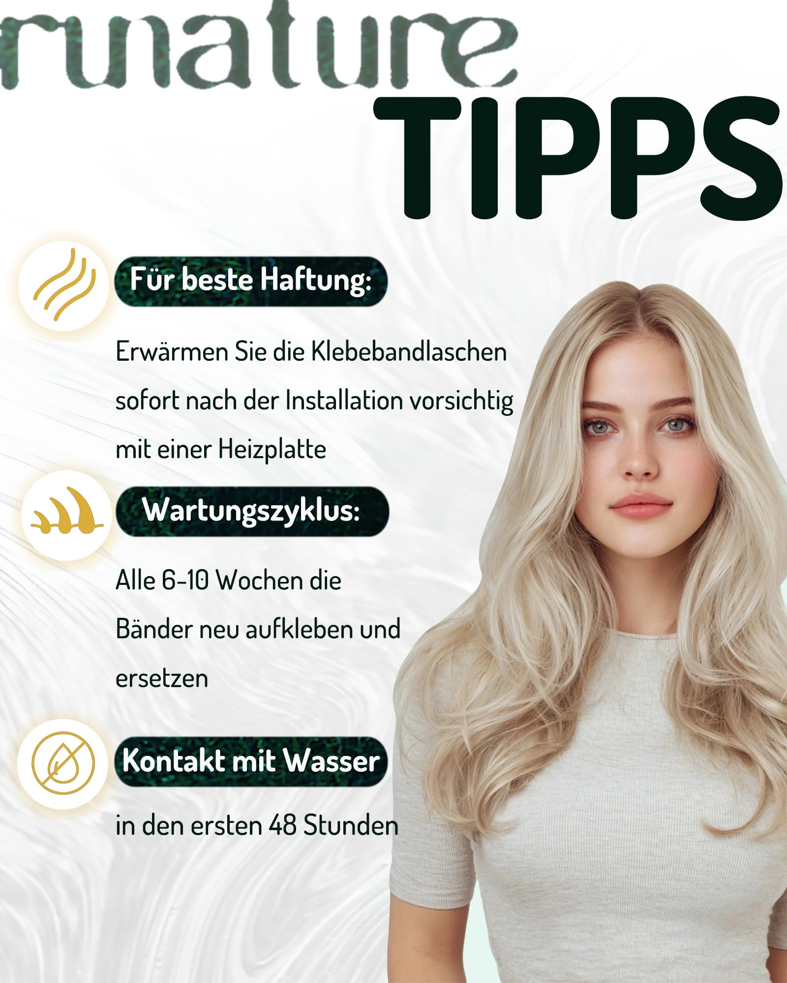 RUNATURE Extensions Echthaar Tape Blond Highlight 50cm 20pcs 50g #16P24 unsichtbar