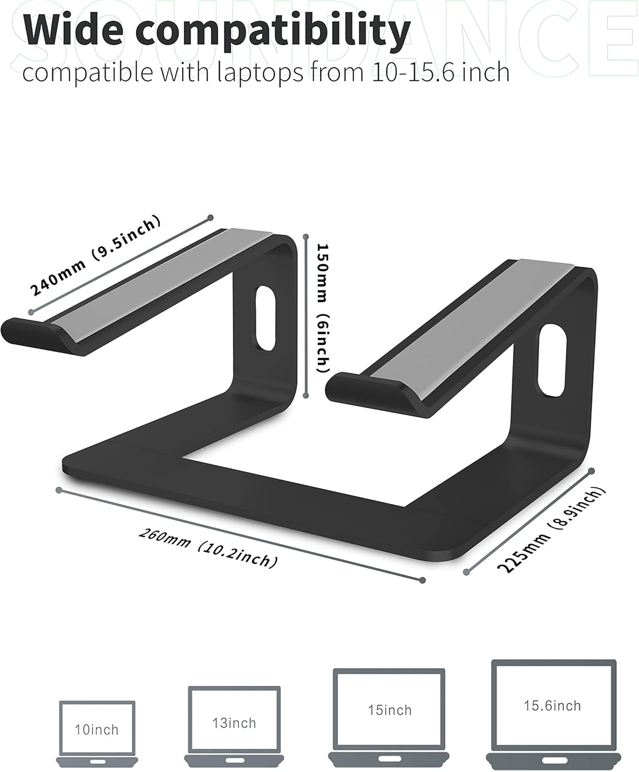 🔥 Flаѕh Sаlе Soundance Laptop Stand, Aluminum Computer Riser, Ergonomic Laptops Elevator for Desk, Metal Holder Compatible with 10 to 15.6 Inches Notebook Computer, Black