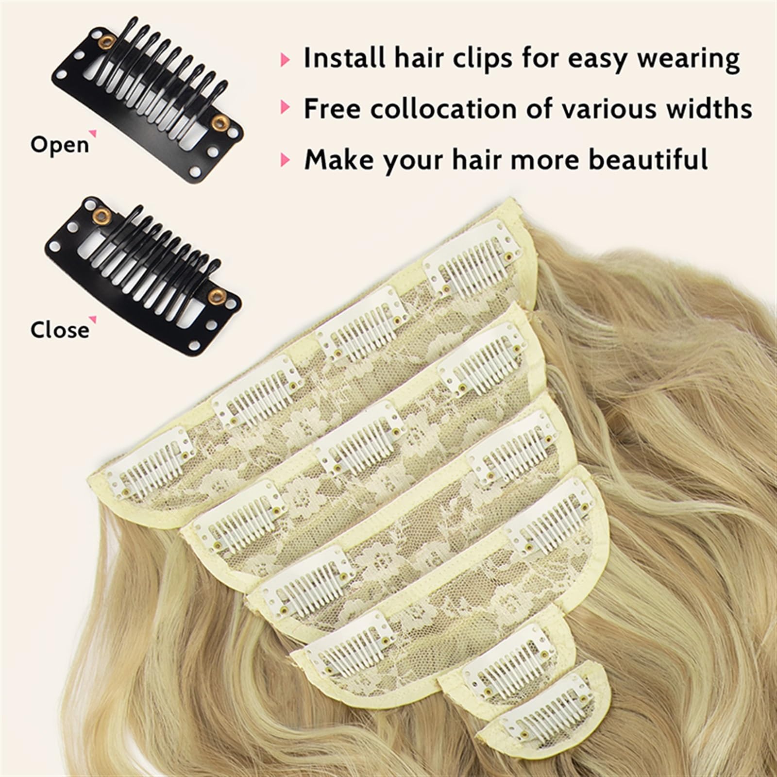 Extension Capelli 6 Pz/set Estensioni Dei Capelli Sintetici 22 Pollici Clip Di Biondi In Lunghe Ondulate Posticci Spessi A Testa Piena for Le Donne Invisibili