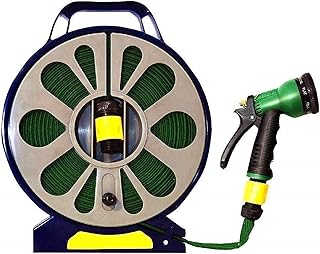 Ram® 15M Lightweight Flat Garden Hose Pipe & Reel with Spray Nozzle 15m – Compact Hose Pipe Reel - Outdoor Mini Hose Gun with Adjustable Spray Gun - Hosepipe & Reel Easy Storage for Garden