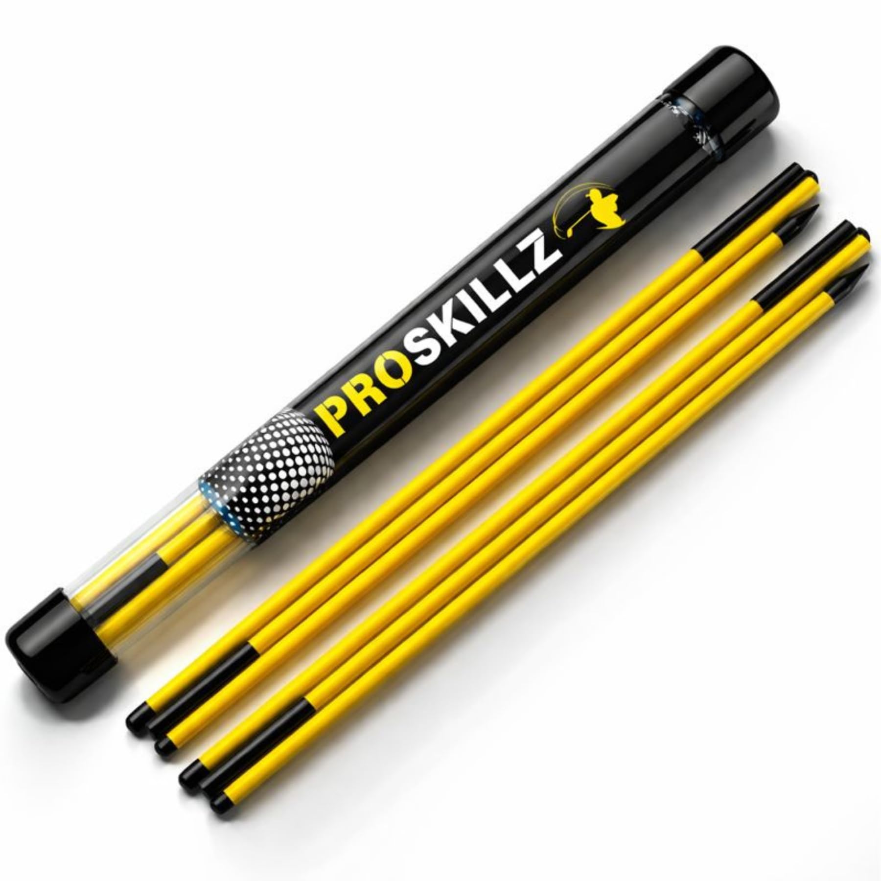 PROSKILLZ UK PRO Golf Alignment Sticks + Free Tutorial Videos – 46" Collapsible Twin Pack Training Aid for Swing Path, Ball Position & Correct Swing Posture – Includes Carry Tube & Tutorial Videos