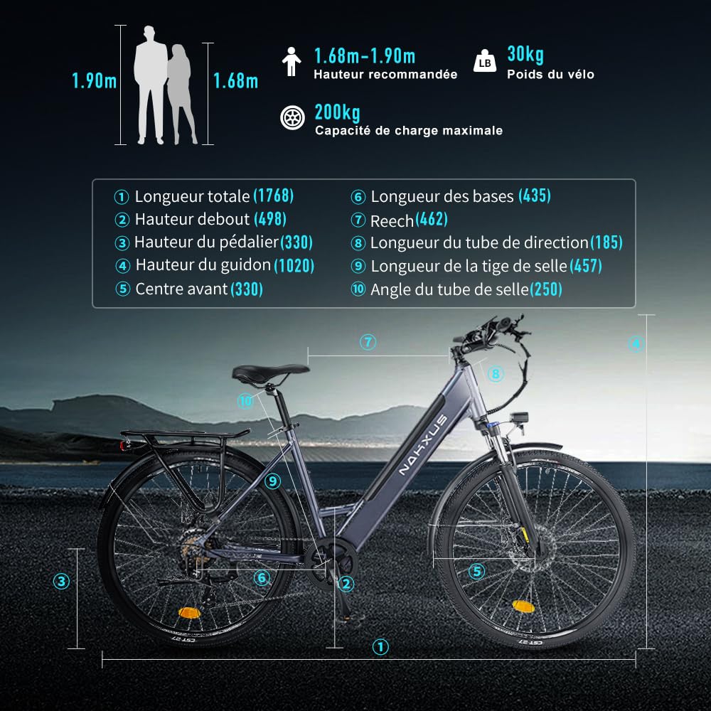 Vélo électrique 26" 26M208 E-Bike avec App, vélo de Trekking ou vélo de Ville avec Batterie Lithium 36V 12.5Ah pour Une gramde autonomie allant jusqu'à 100km,
