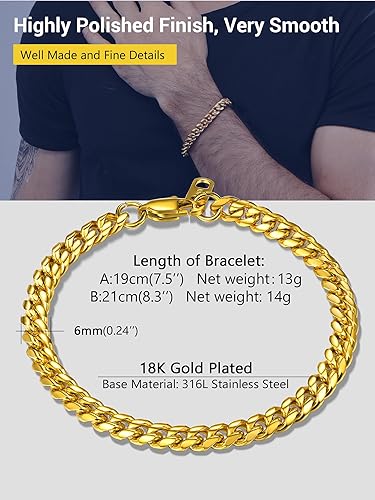 Miniatura 4 de PROSTEEL Pulsera de acero inoxidable para hombres y mujeres, elegantes pulseras de eslabones cubanos, chapado en oro negro de 18 quilates, ancho