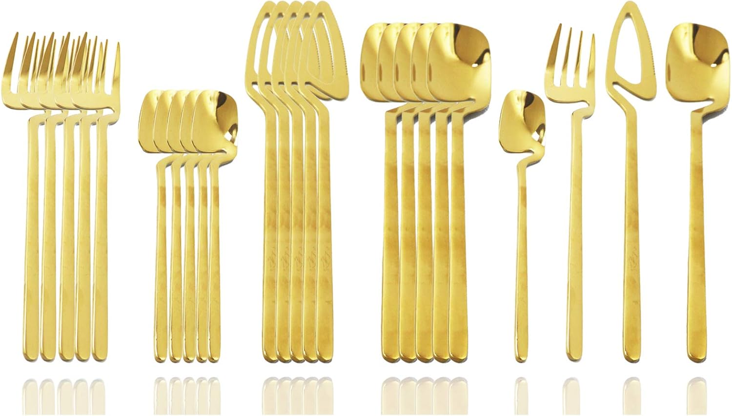 JASHII 304 Gold Silverware Set Stainless Steel Gold Flatware Gold Utensils Set Gold Cutlery Set 24-piece Modern BEST Birthday Wedding Gift (Shiny Gold)