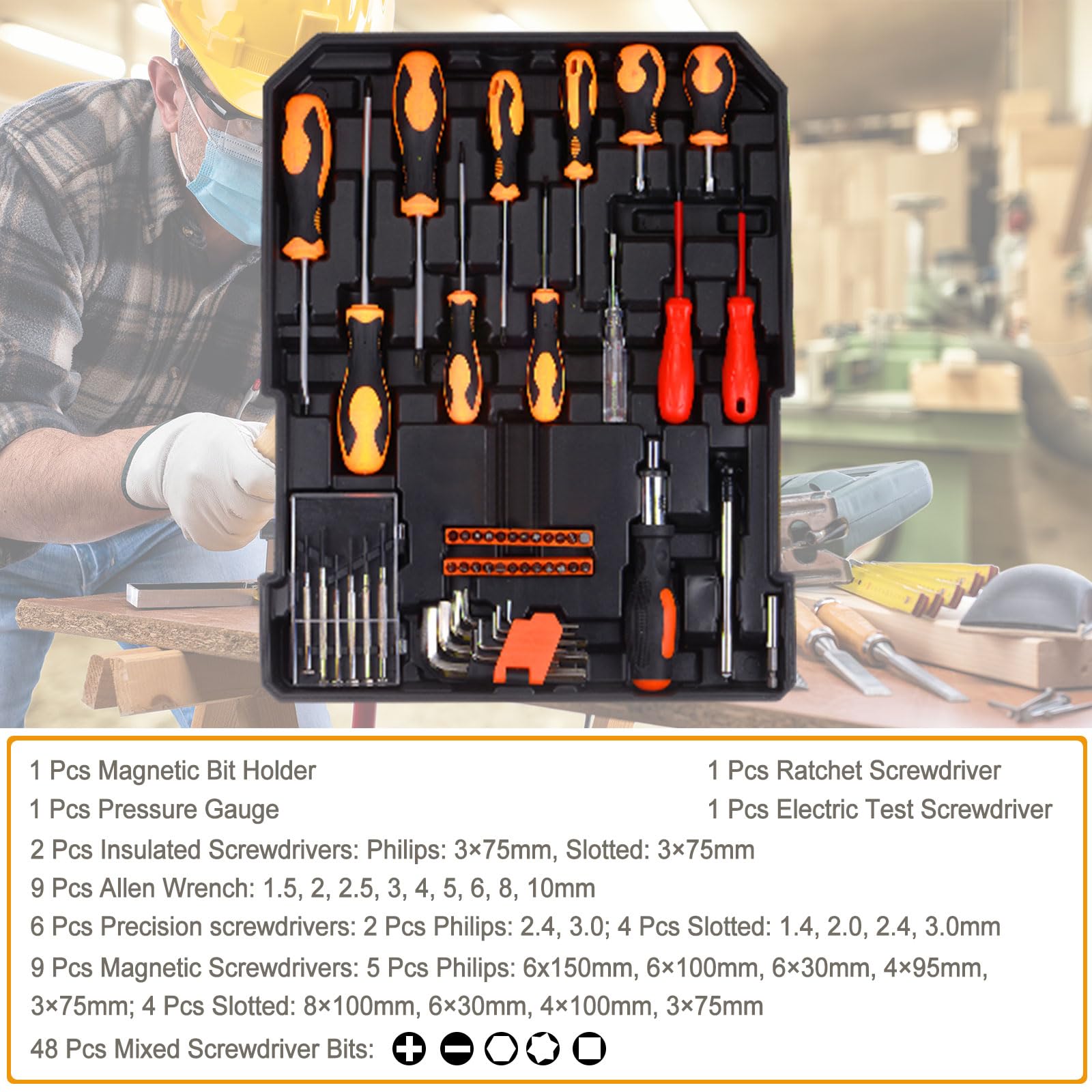 HARFINGTON 186pcs Tool Set with Aluminum Rolling Trolley Case