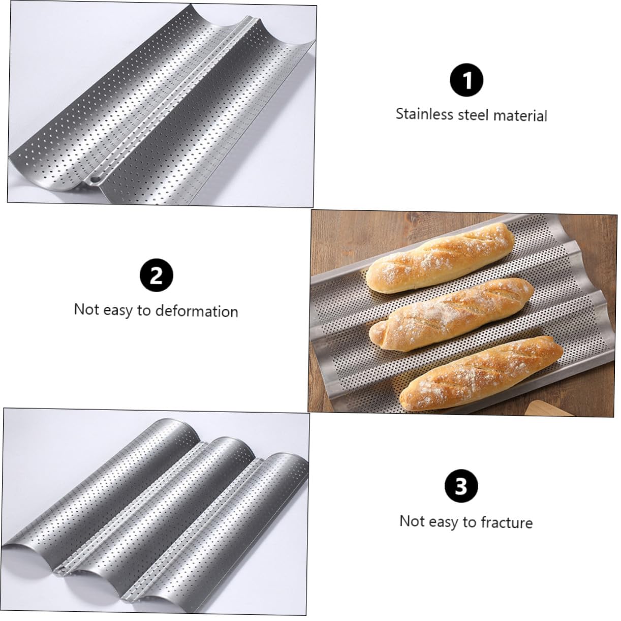 Artibetter 2 Stück Brotbackform für Französisches Baguette, Edelstahl