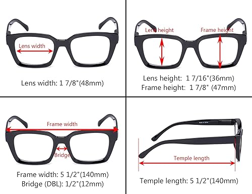 Miniatura 7 de Paquete de 4 lentes para mujer con marco cuadrado de gran tamaño para mujeres lectoras