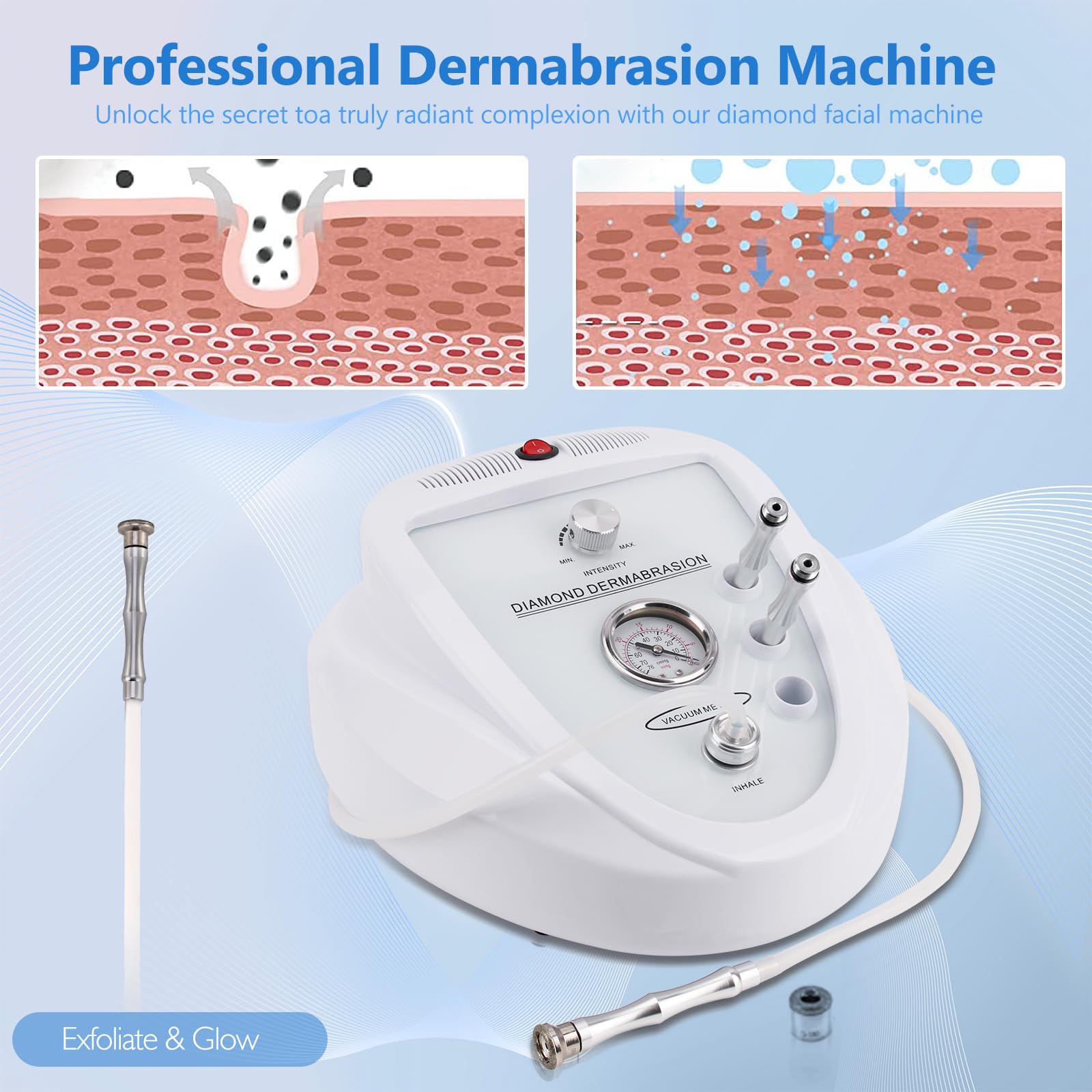 Topdirect Diamant Microdermabrasion Maschine und Saugwerkzeug, Professionelle mikrokristalline Peeling Ausrüstung, Mikrodermabrasionsgerät für Salon und Heimgebrauch, 65-68cmHg