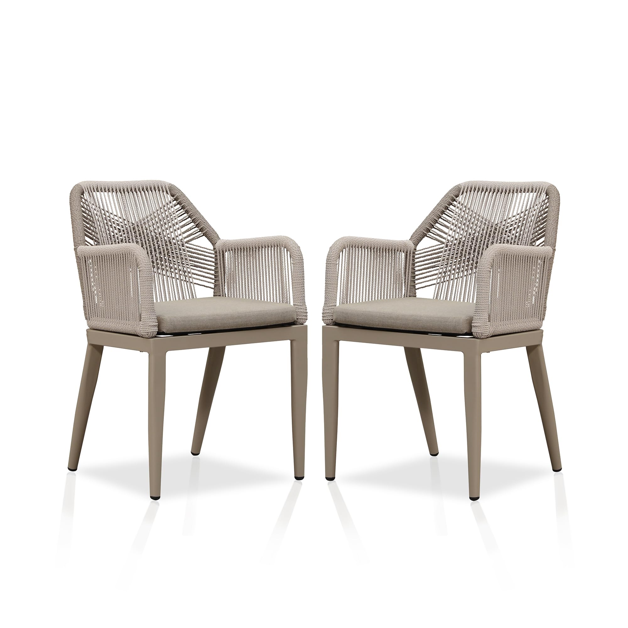 PURPLE LEAF Patio Dining Chair Set 2 Pieces Metal Modern Furniture Seating for Garden Kitchen Porch Outdoor Rattan Dining Chairs with Armrests and Cushions, Champagne