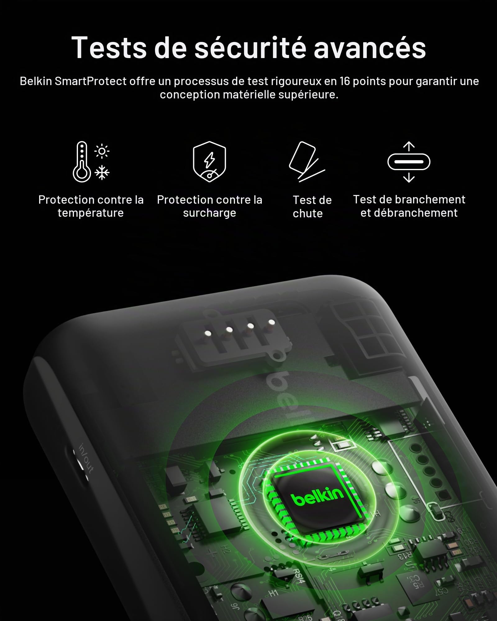Belkin Batterie externe BOOSTCHARGE Plus 10K (10,000 mAh avec câbles Lightning et USB-C MFI intégrés, port de recharge USB-C, noir)
