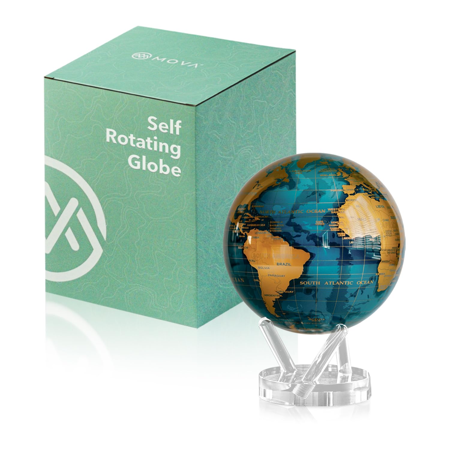 MOVA Globe - Cerulean Blue and Gold Prestige (8.5") | Solar-Powered Rotating Globe | Desk Decor with Stand | No Batteries Needed | Modern Map Accent for Home or Office