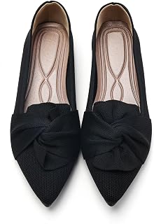 HIULYCENCE Women's Pointed Toe Ballet Flats with Bow - Breathable Knit Comfortable Dressy Shoes